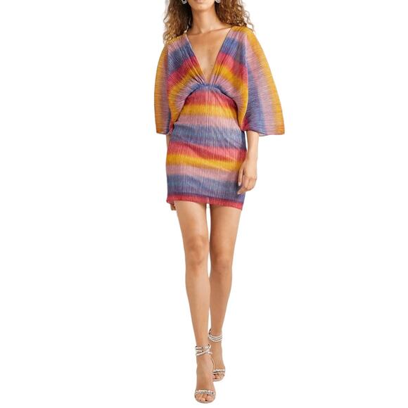 ROTATE Birger Christensen Rainbow Metallic Striped Mini Dress Size 4 - Picture 12 of 15
